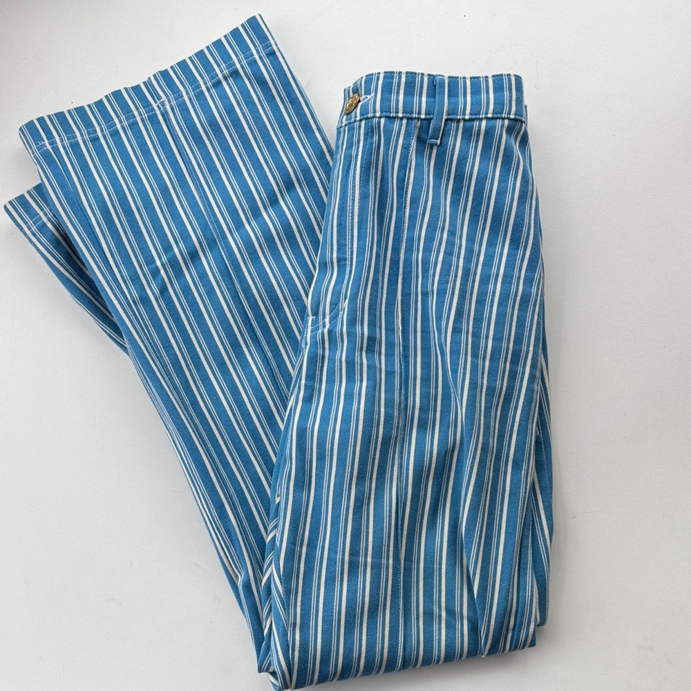 Big Bud Press Blue and White Striped Wide-Leg Pants